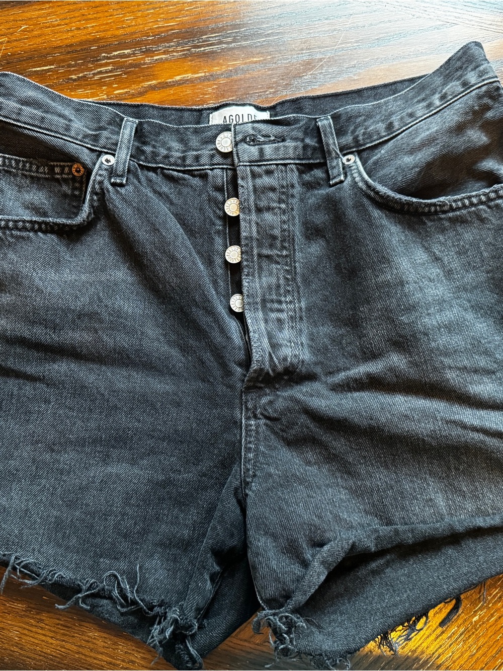 AGOLDE Black High-Rise Button-Fly Denim Shorts size 30